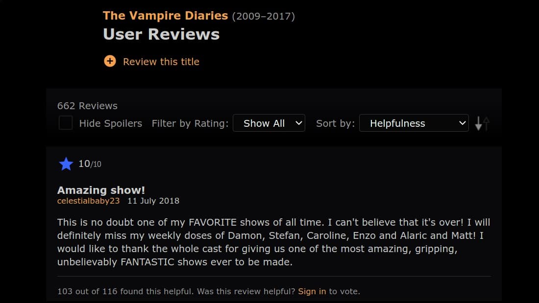 Review on Vampire Diaries
