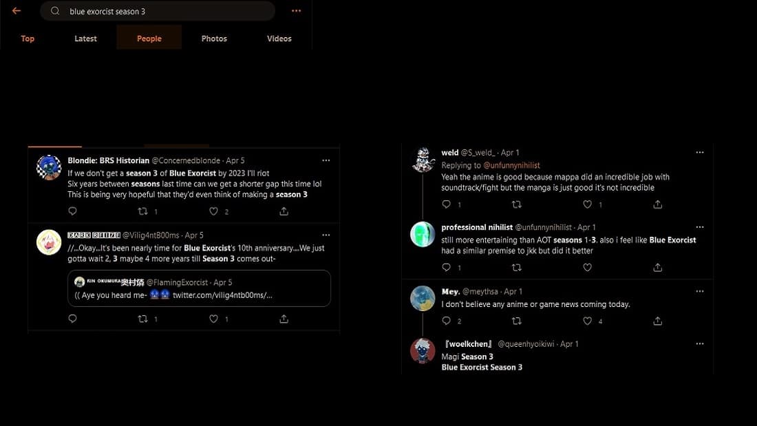 twitter reaction on blue exorcist season 3