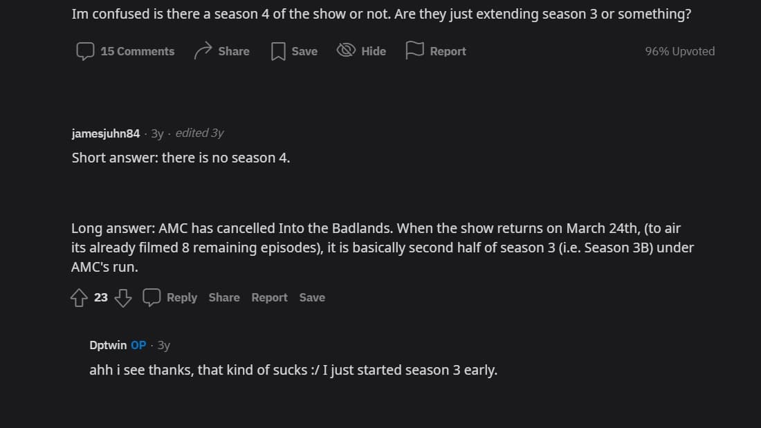 Reddit reaction over season 4 of Into the badlands
