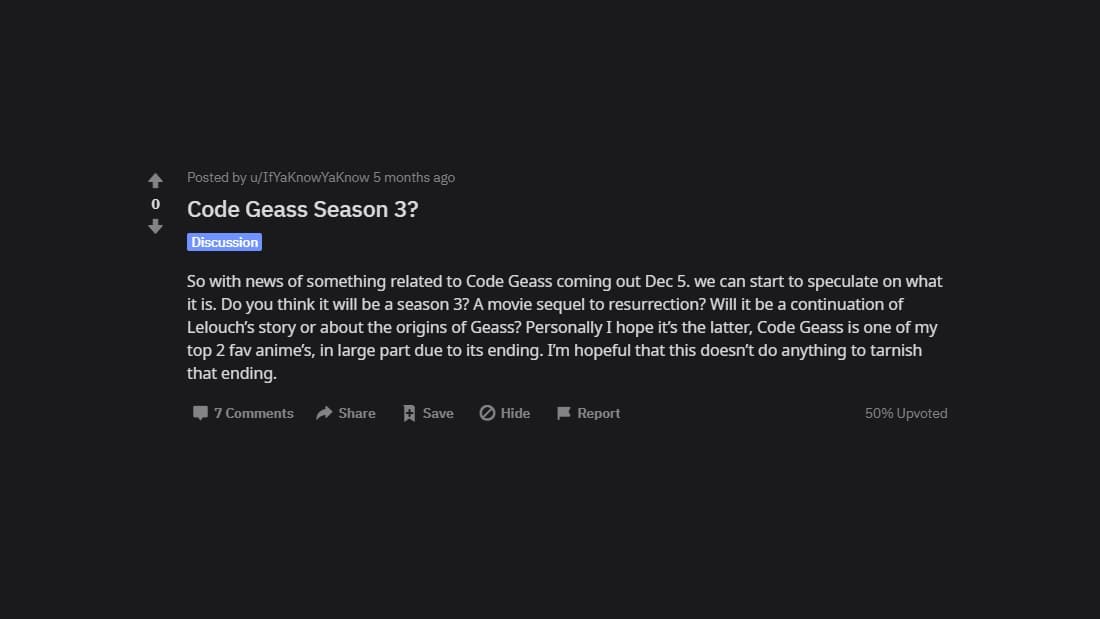 reddit reaction for code geass season 3