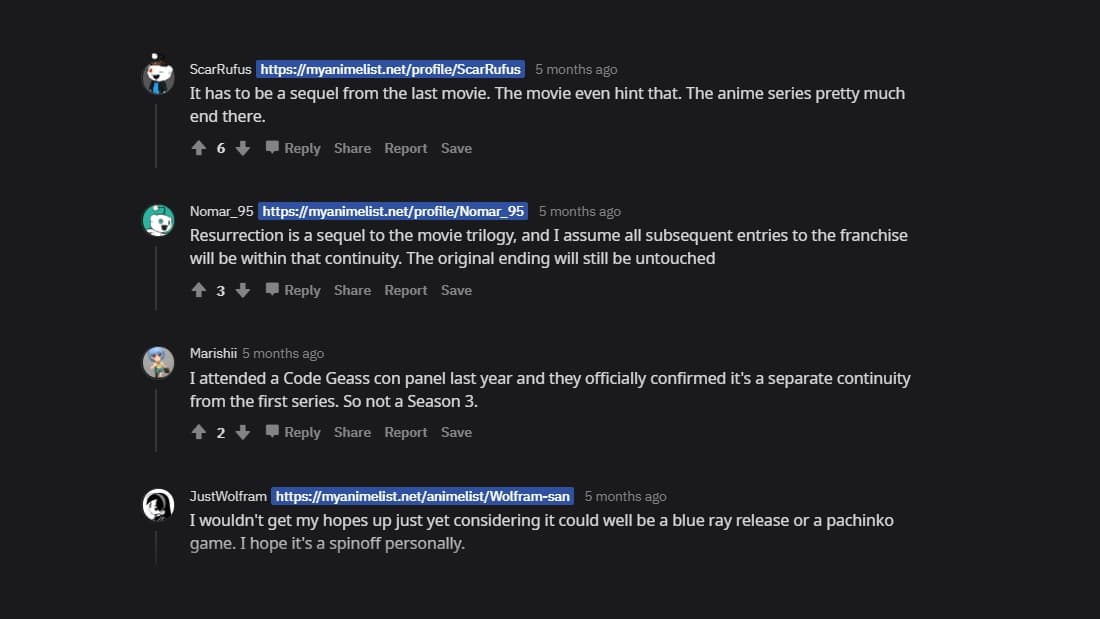 reddit fan reaction for code geass season 3
