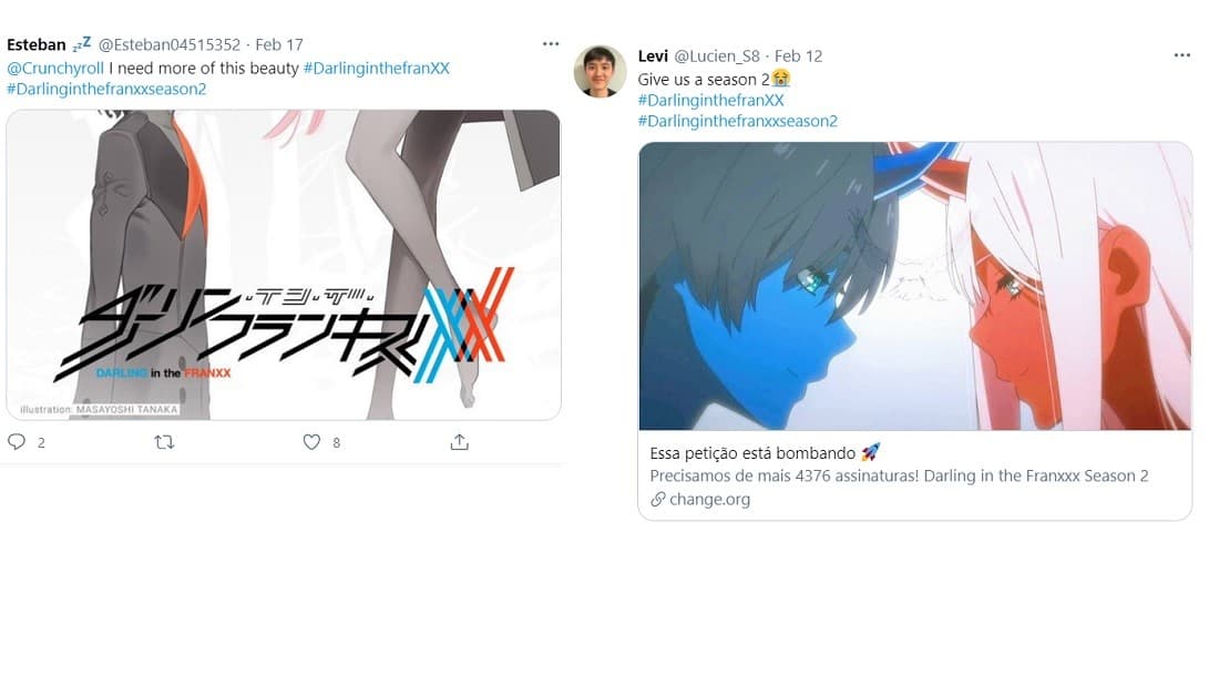 reaction on twitter for darling in the franxx season 2