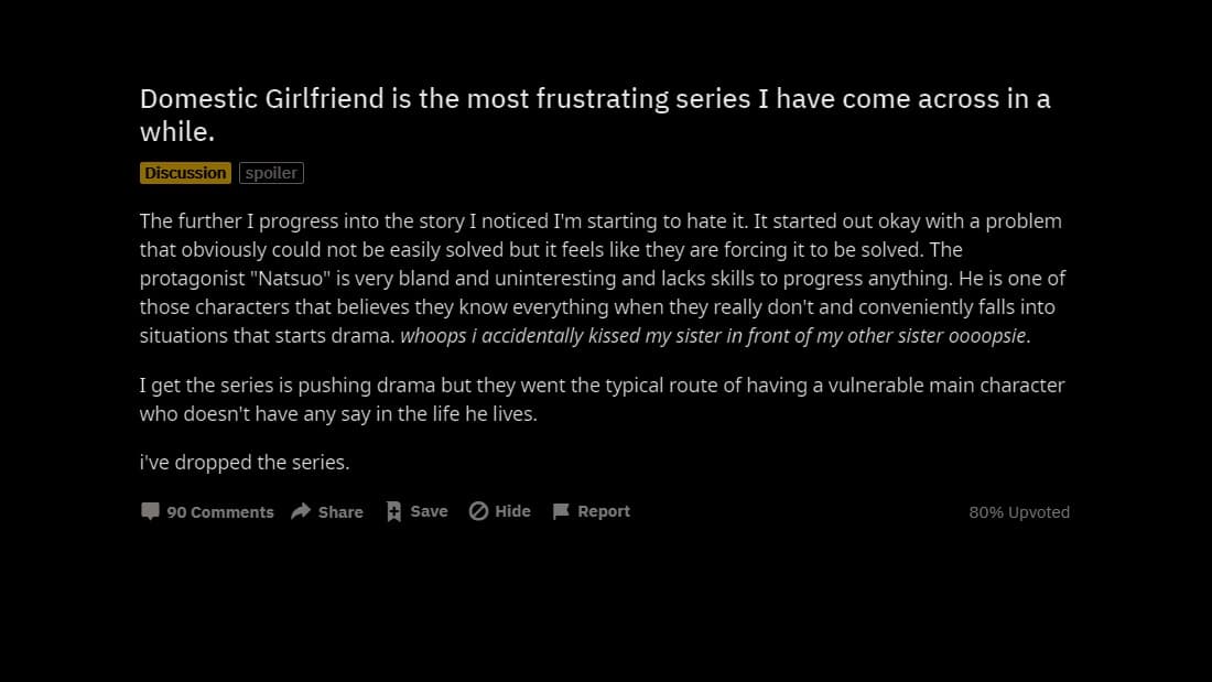 reddit reaction for domestic girlfriend season 2