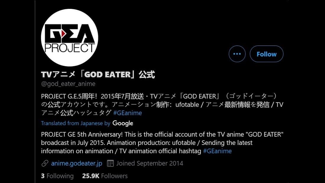 twitter account of god eater