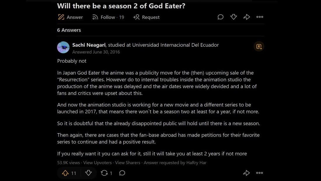 fans quora reaction for god eater season 2