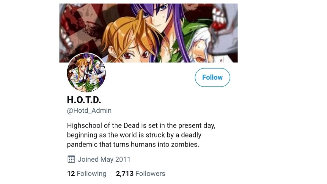 twitter popularity for highschool of the dead season 2