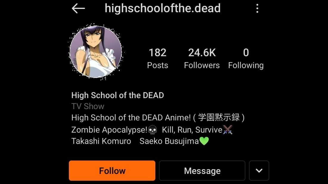instagram popularity for highschool of the dead season 2