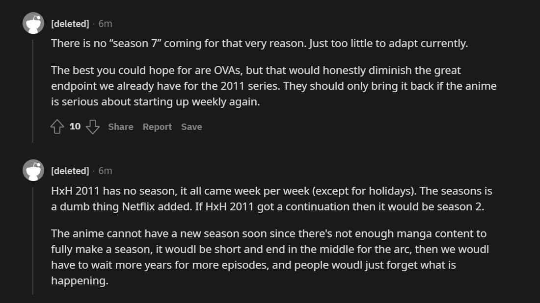 fan reactions on hunter x hunter season 7 from reddit