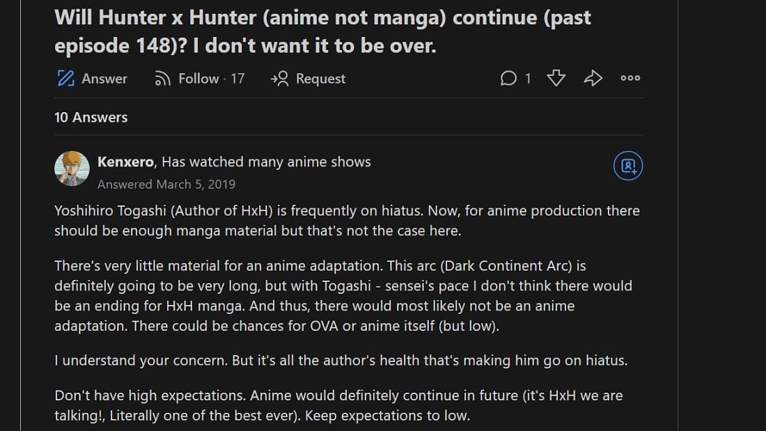 fan answers from quora for hunter x hunter season  7