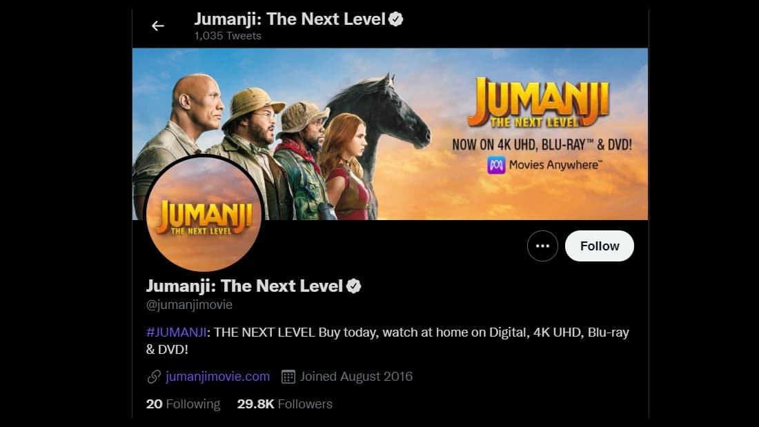Jumanji official twitter handle