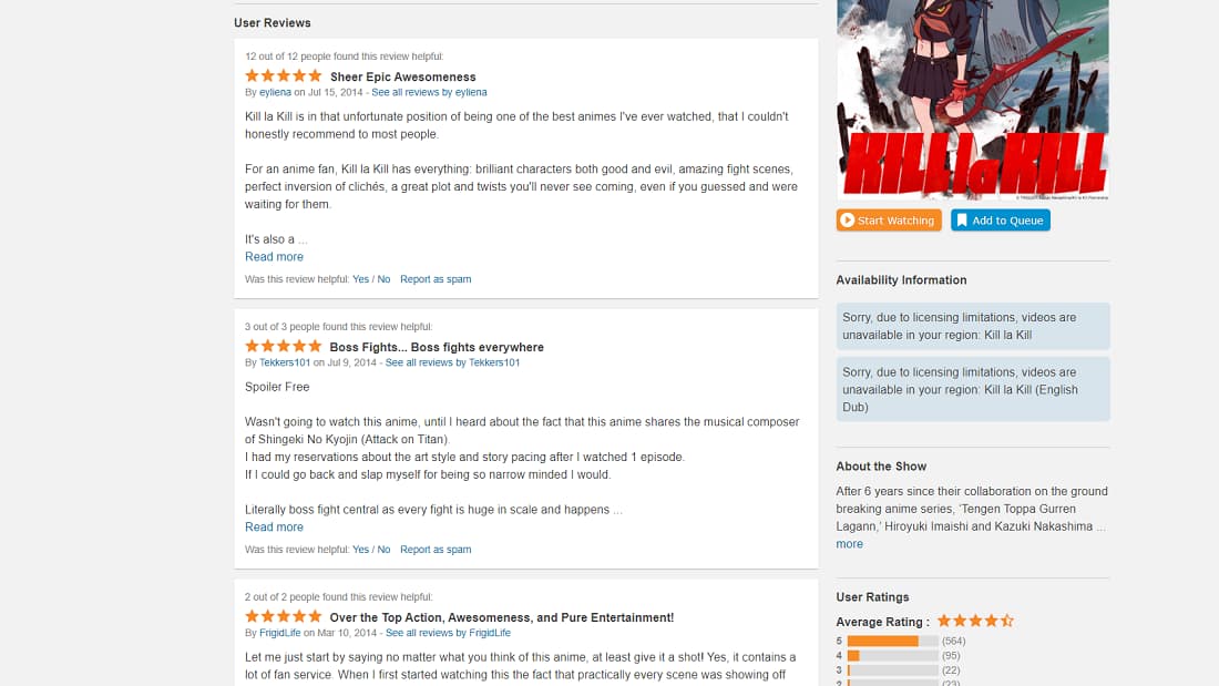 crunchyroll review for kill la kill