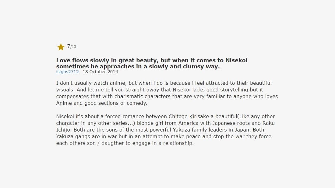 imdb review on nisekoi