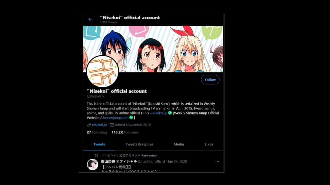 twitter account of nisekoi