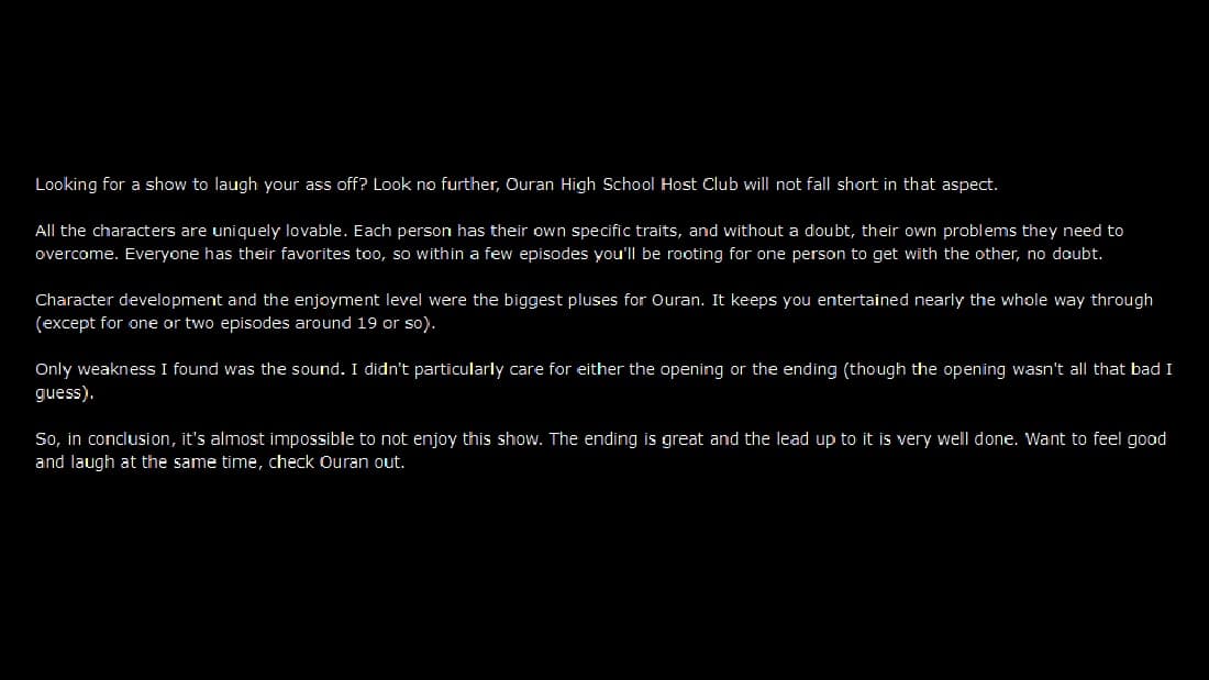 reviews on myanimelist for ouran highschool host club