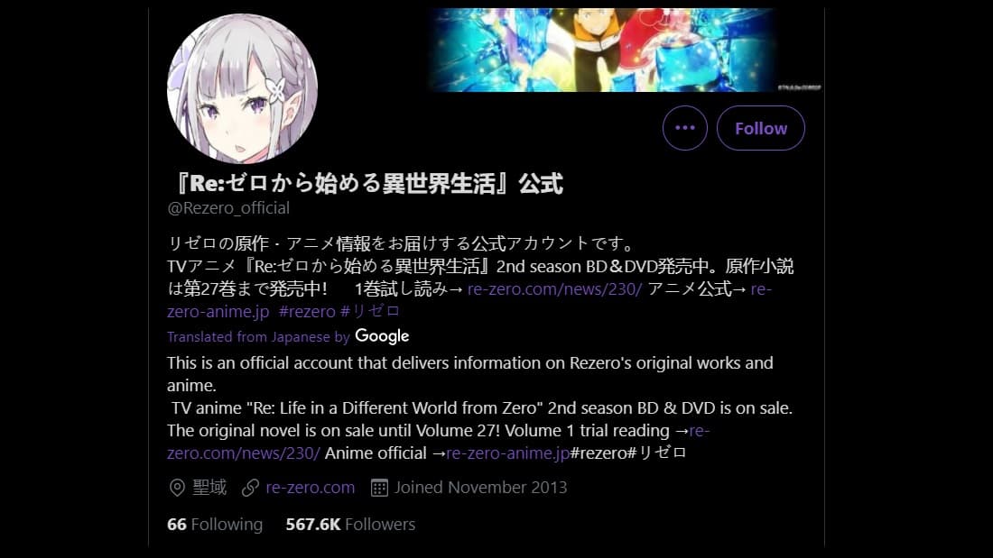 twitter following of re zero