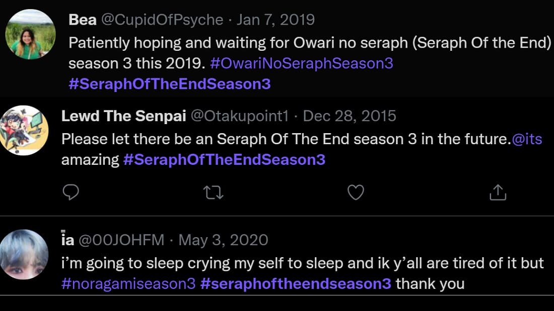 twitter reaction for seraph of the end season 3
