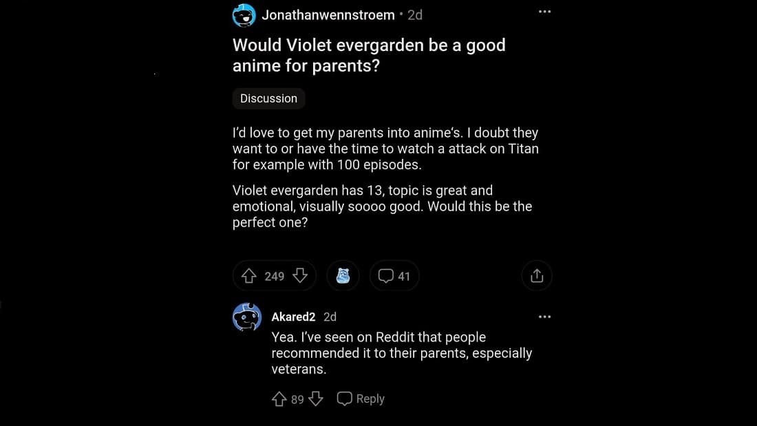 reddit reaction on violet evergarden season 2